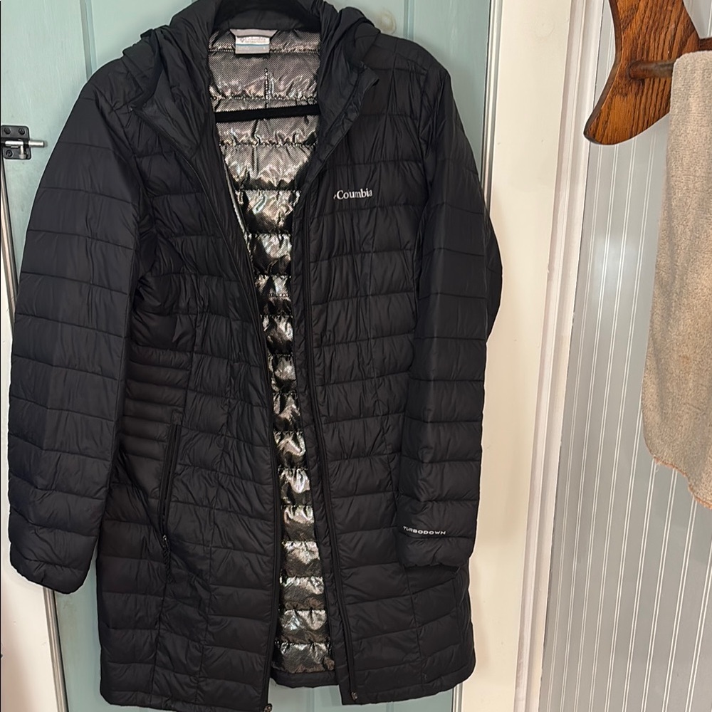 Columbia Omni-heat Women’s Black Quilted Hooded Long Puffer Coat size 10